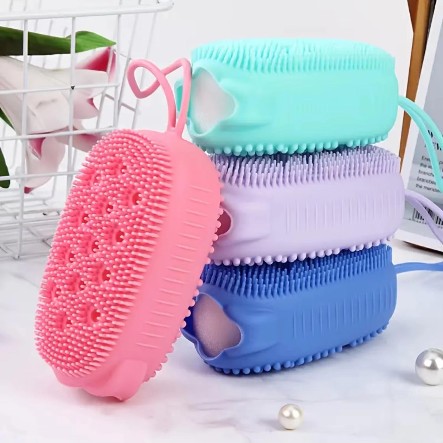 1pc Cute Bear Shaped Silicone Bath Scrubber, Gentle Body Exfoliating Shower Scrub