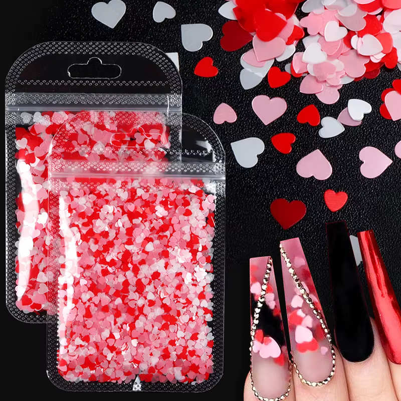 1Pack Valentine's Day Pink Red Nail Art Glitter Sequin Heart Butterfly Flower Shape Nail Sequins Flakes For  Nail Glitter