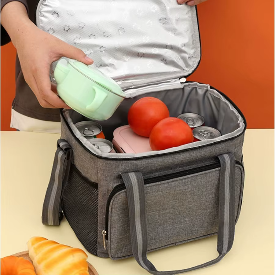 15L Portable Large Insulated Lunch Bag Black Waterproof Leak-proof Thickened Handheld Shoulder Carry Outdoor Picnic Lunch Bag