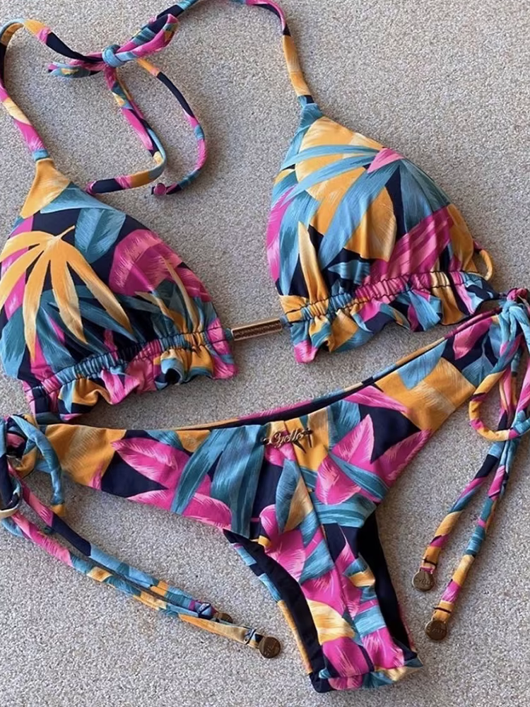 RUOTONGSEPT Sexy Micro Bikinis Set 2022 New Swimsuit Women Feather Print Bandage Swimwear Female Bathing Suit Brazilian Biquinis