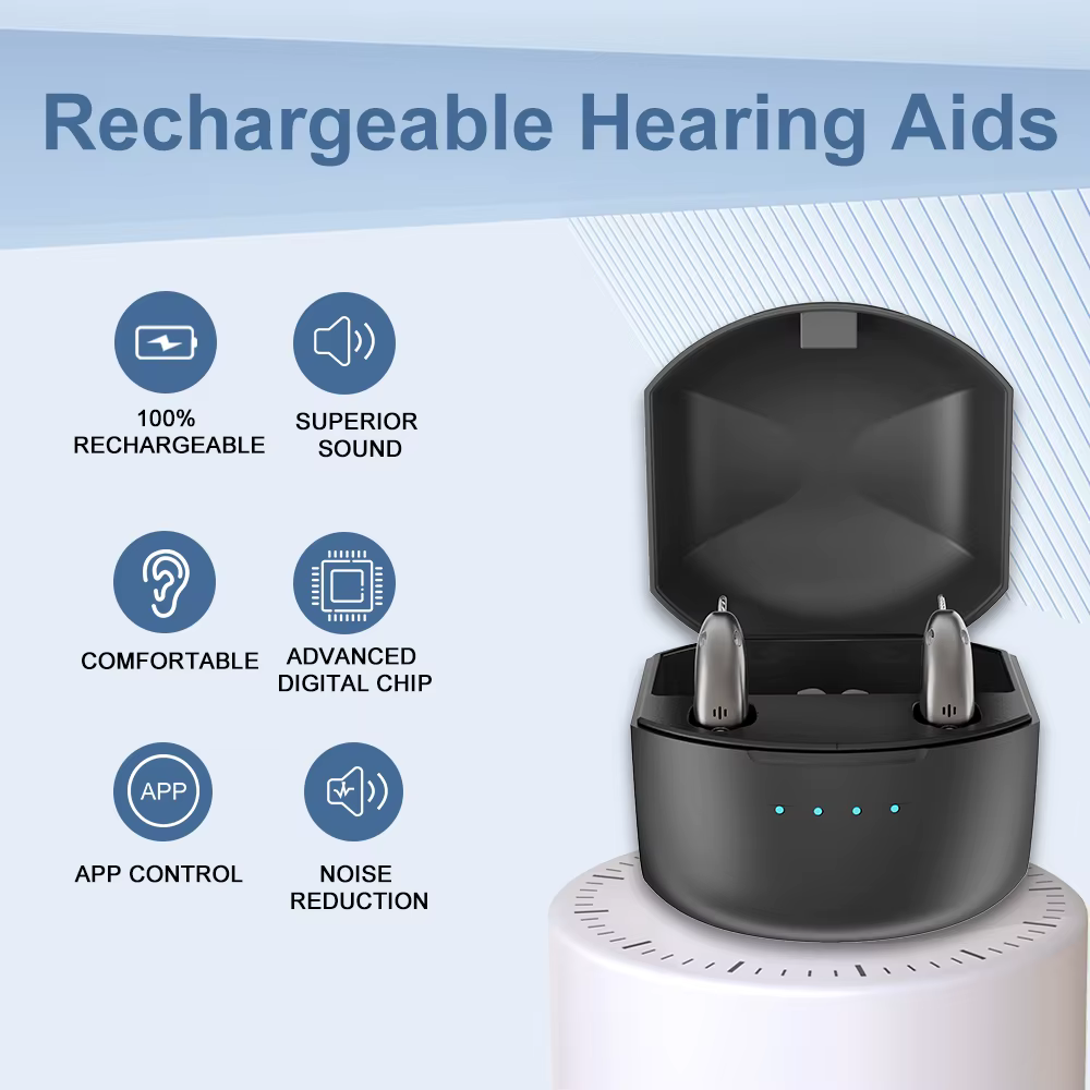 Rechargeable Digital BTE Hearing Aid Adjustable Volume Deaf Mini Sound Amplifier Portable Elderly Hearing Amplifier