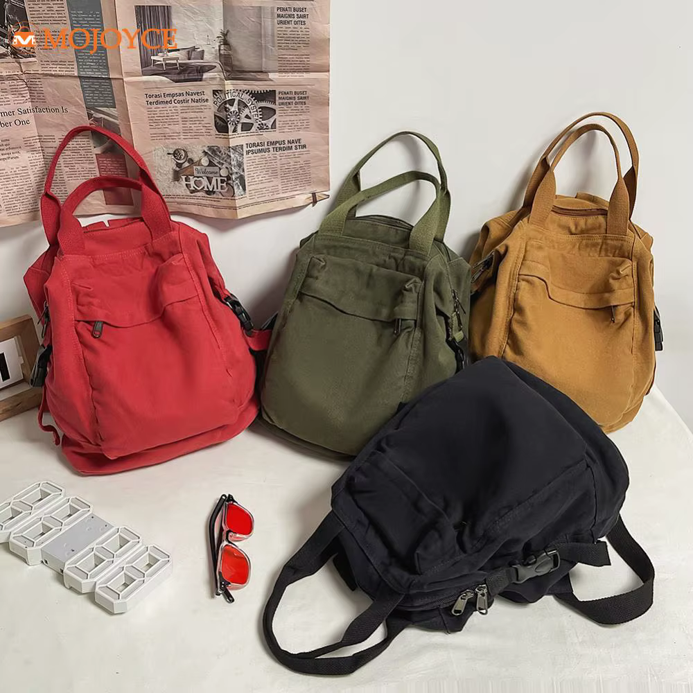 Simple Schoolbag Canvas Casual Backpack 2024 College Vintage Rucksack Students Solid Color Knapsack Large Capacity Women Bookbag