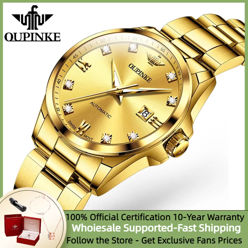 OUPINKE 3199 Real Diamond Automatic Watch for Women Sapphire Crystal Mirror 50M Waterproof Luxury Elegant Ladies Watch Set