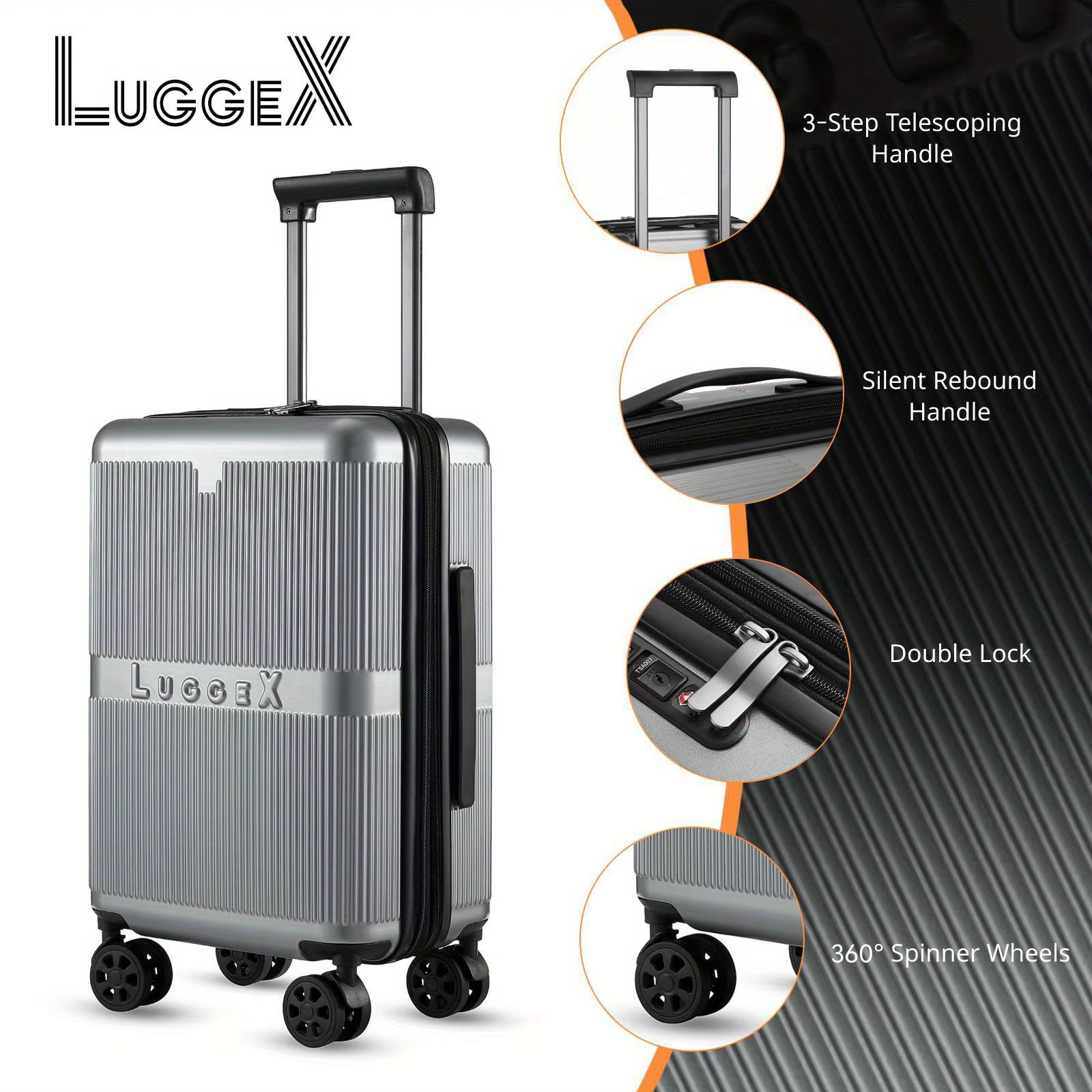 LUGGEX Carry On Luggage 22x14x9 Airline Approved with Spinner Wheels - 100% PC Hard Shell Expandable Luggage - Effortless Travel