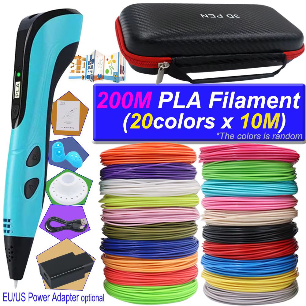 2024 3D Pen Set for Children 3D Printing Pen with LED Screen 200M PLA Power Adapter Travel Box Christmas Birthday Gift for Kids