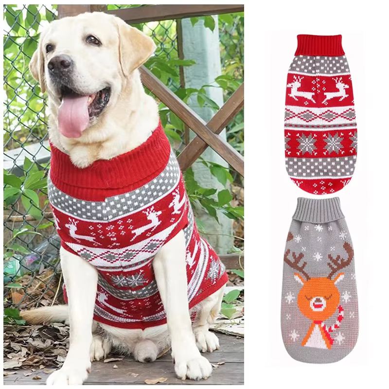 Big Dog Sweater Christmas Clothes for Small Medium Large Dogs Golden Retriever Rottweiler Turtleneck Pullover Winter Warm