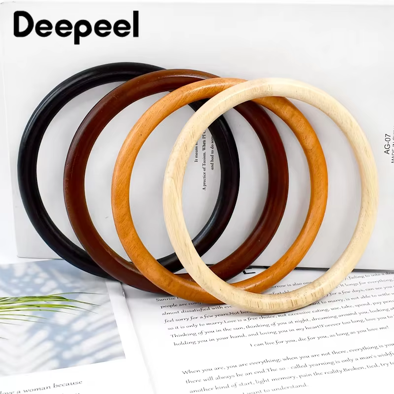 2Pcs Deepeel 11/14cm Solid Wood Handle Wooden Ring Oak Handbag Purse Frames Diy Handmade Bag Sewing Brackets Kiss Clasp Handles