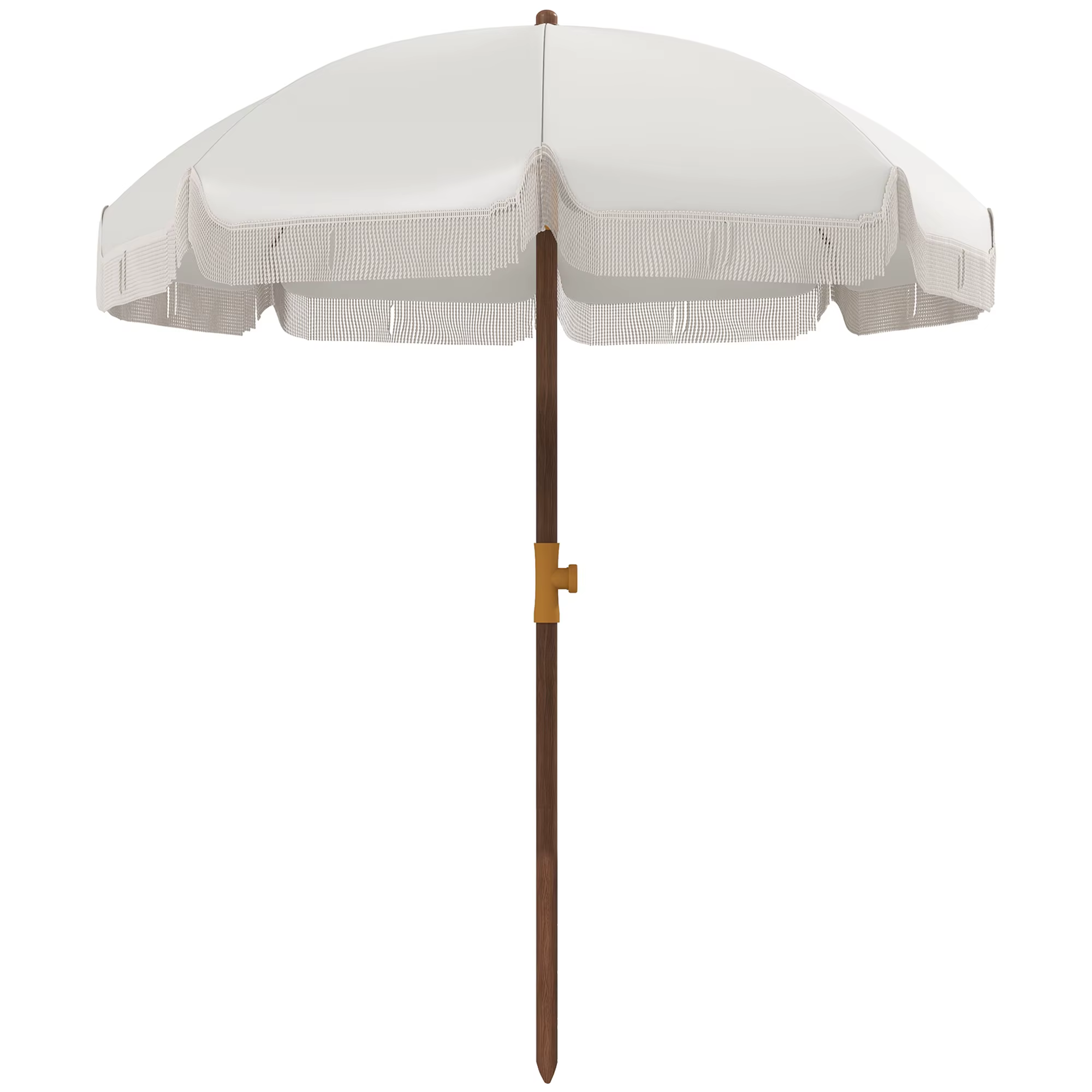 Outsunny fringed beach umbrella Ø 190x210 cm sun shade for terrace with 8 rods Manual opening anti-UV waterproof and garden carrier bag pool cream