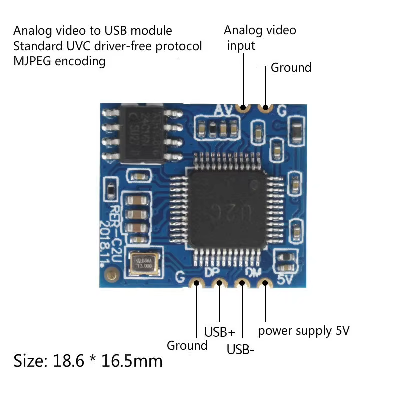 Analog AV Video to Digital USB Camera Module CVBS to USB Chip UVC Driver-free