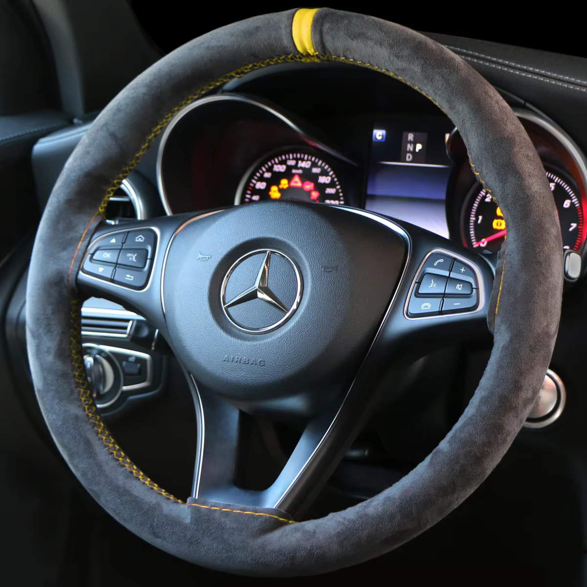 37-38cm Universal Suede Car Steering Wheel Cover, DIY Hand Sewing, Black Soft Leather Braiding Cover for Auto Steering Wheel