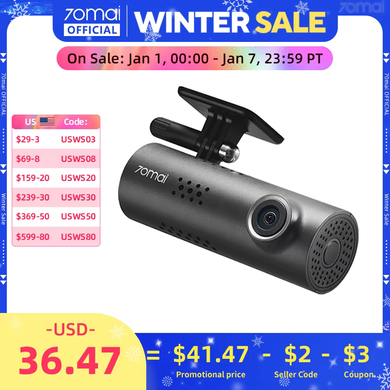 70mai Dash Cam 3 M200 APP English Voice Control 1080P HDR Night Vision 24H Parking Surveillance 70mai Car DVR M200 WIFI