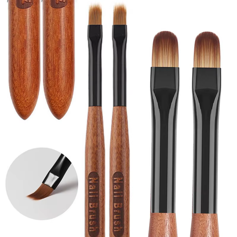 2Pcs Round Wood Handle Nail Ombre Brush Nail Art Painting Pen Brush UV Gel Polish Gradient Color  Acrylic Nail Drawing Pen