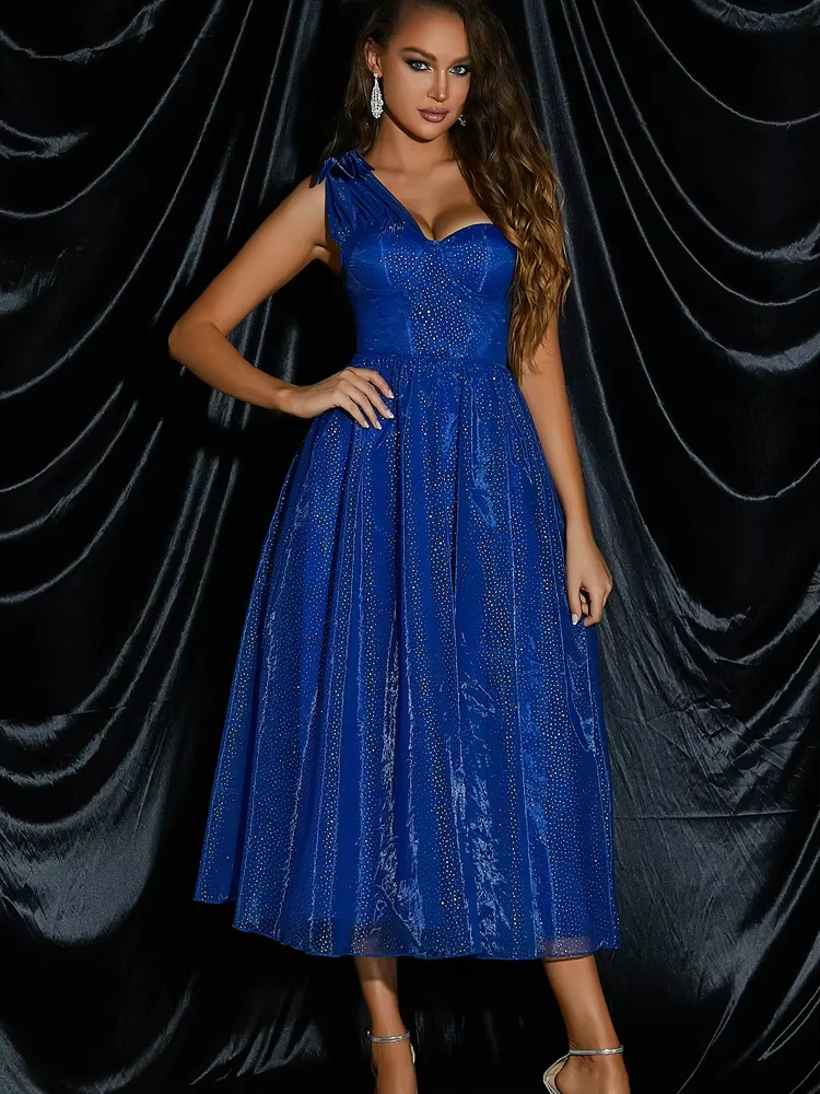 Elegant Spaghetti Strap Midi Dress Slim A Line Party Dresses Blue Birthday Dress Women's Clothing Vestidos Elegantes Para Mujere