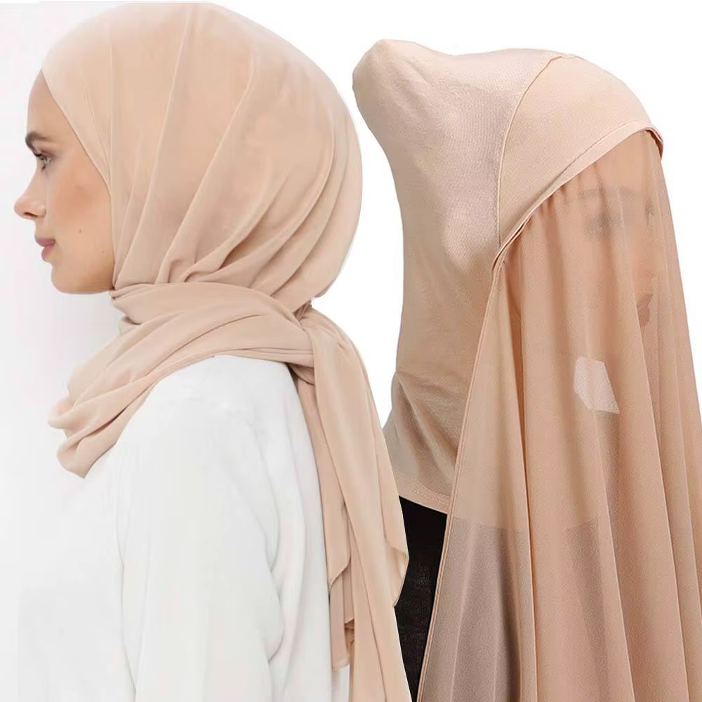 Instant Chiffon Hijabs For Woman Muslim Inner Headband Women Cap Hijab With Cap Attached Neck Cover Turban Underscarf Islam