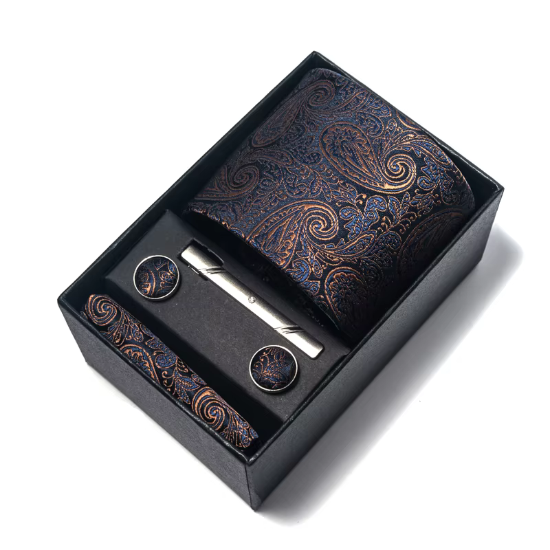 Luxury Brand 8 cm Tie Handkerchief Cufflink Clip Set For Men Wedding Gravata Suit Accessories Holiday Gift Box