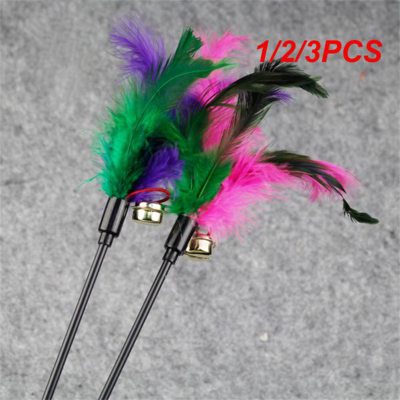 1/2/3PCS Funny Kitten Cat Teaser Interactive Toy Rod with Bell Feather Toys For Pet Cats Stick Wire Chaser Wand Toy Random Color