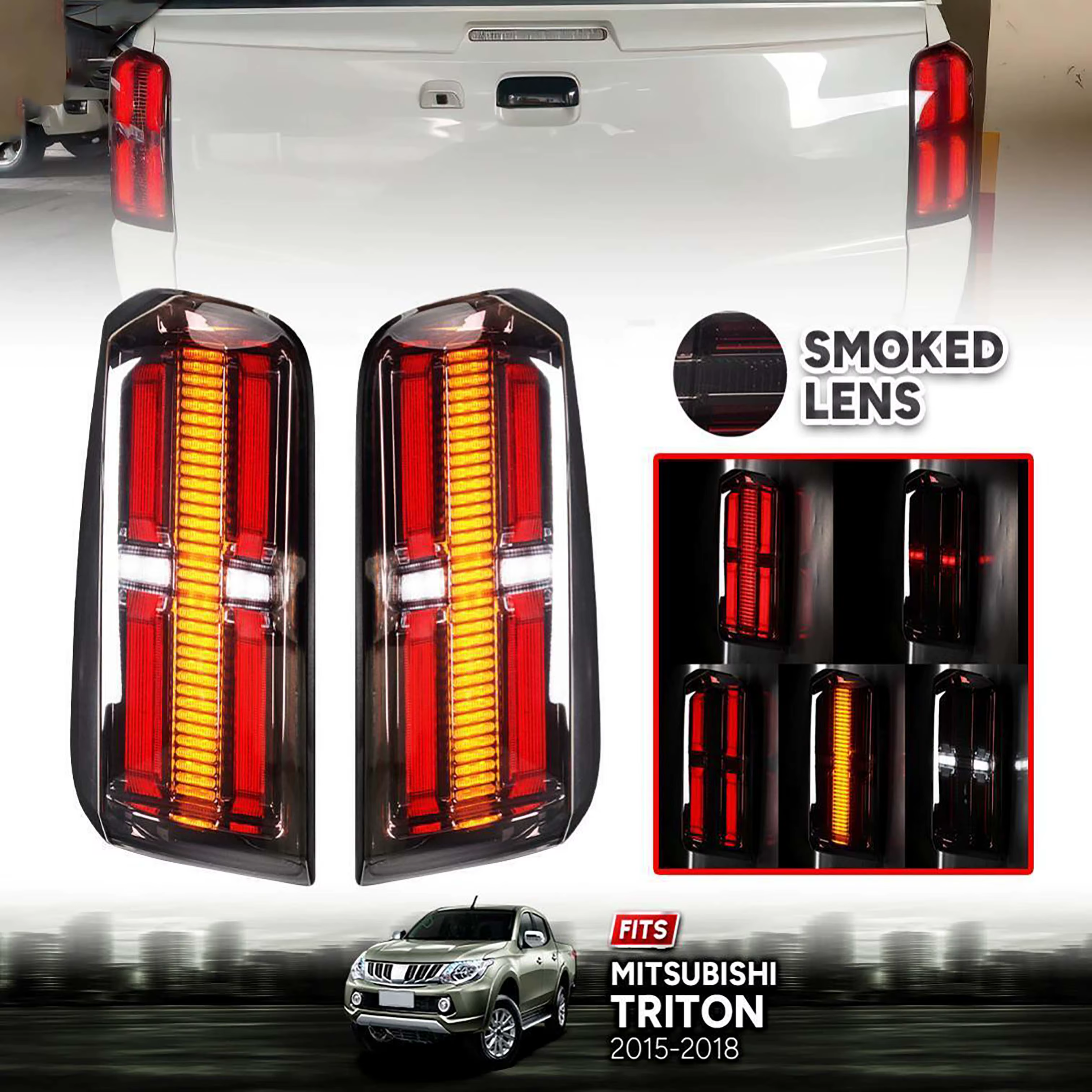 Pair LED Rear Lamp Tail Lights FOR Mitsubishi Triton L200 2015 2016 2017 2018 With Turn Signal Parking Light
