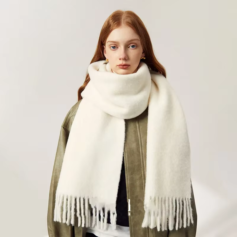Women solid color wool scarf autumn and winter new style Korean version premium thick warm shawl suitable for daily accessories