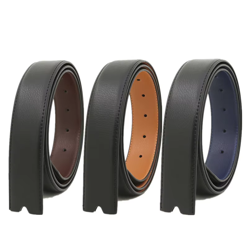 110-125cm Luxury Men Automatic Buckle Belts Solid Genuine Leather Waist Strap No Buckle Cowskin Belt Black Male Jeans Waistband