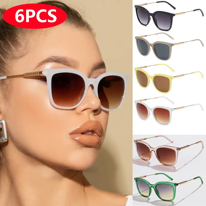6pcs/3pcs Classic Square Sunglasses Women Men Vintage Brand Eyeglasses Alloy Frame Retro Fashion Style Shades Oculos de sol