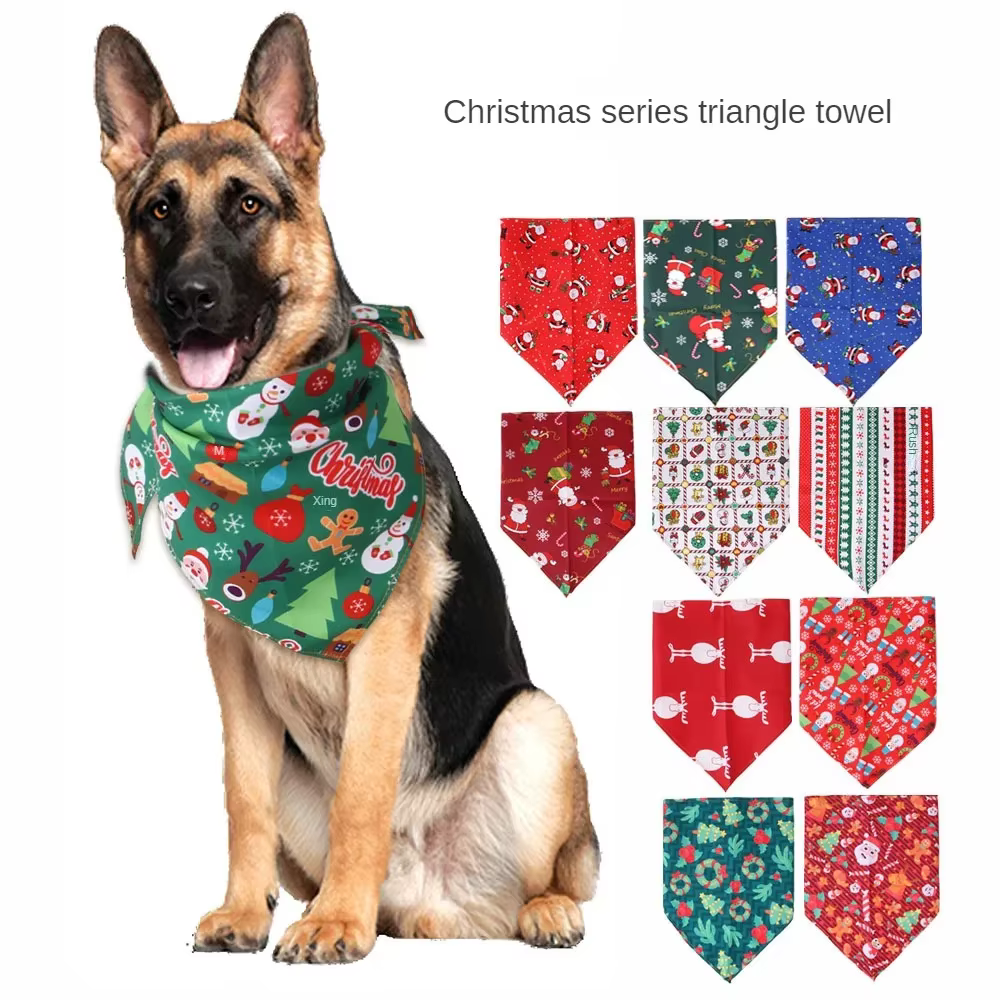 Dog Christmas Triangle Bandanas Pet Scarf for Dogs Cats Cotton Christmas Washable Bow Ties Collar Cat Dog Scarf Pet Accessories