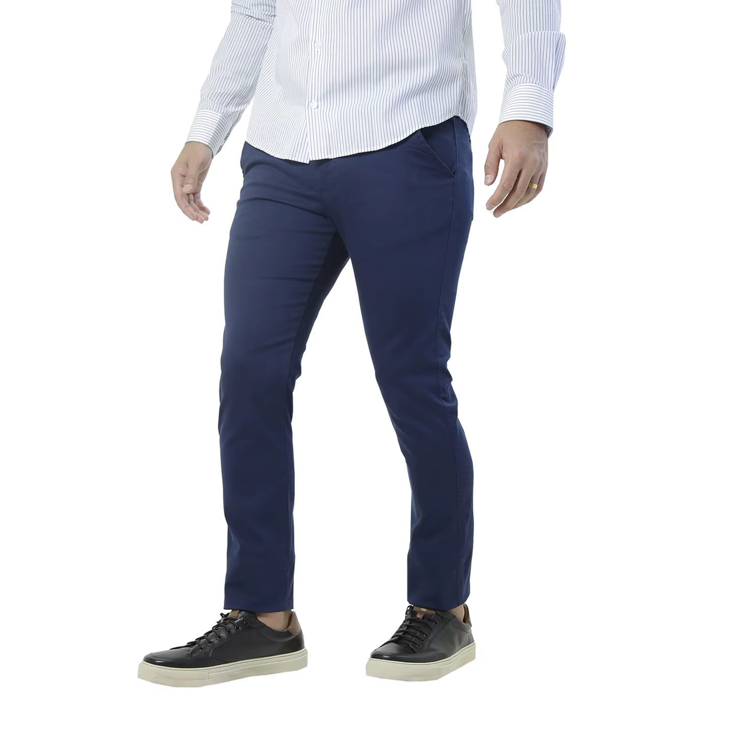 Men's Navy Blue Tailor Pants Slim Skinny Elastano Comfortable Casual Work Party Thin Sport