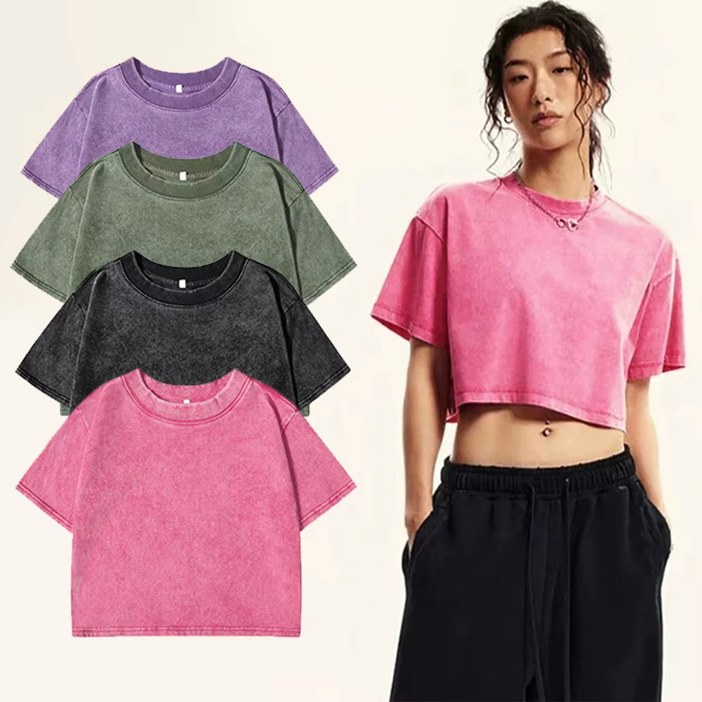 Solid Color Slim Washed T-Shirt Women Fashion Soft Cotton Tee ShirtS Casual Sport Short Sleeve Cool Retro Clothing Female