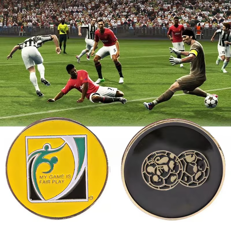 Football Pattern Pick Edge Referee Side Toss Coin Football Fair Play Tranning Match Equipment Referee Tennis Soccer Flip Coin