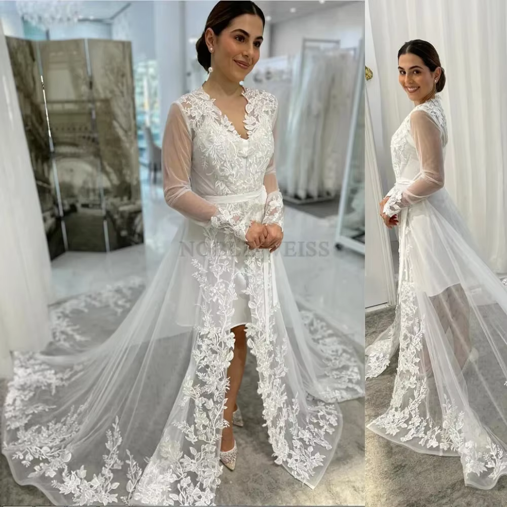 Appliques Long Sleeve Wedding Jacket Robe Party Shawl BOLERO Bridal Cape Elegant Long Wedding Coat Customized