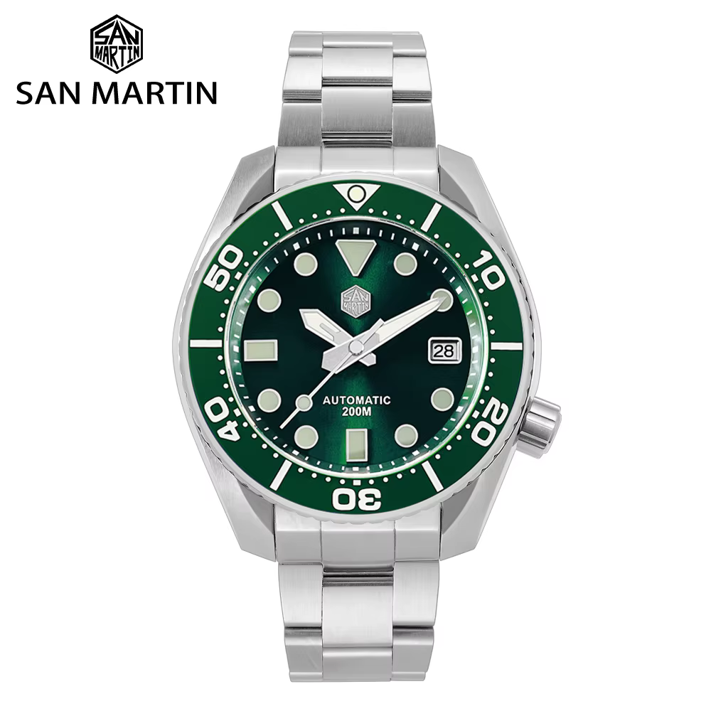 San Martin 44mm Men Diving Watch MM200 NH35 Automatic Mechanical Watch 316L Stainless Steel Sapphire Waterproof 200m SN0079
