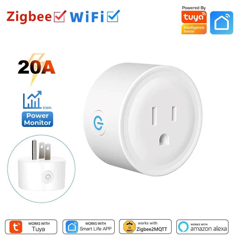 Tuya Smart Socket WiFi Zigbee Smart US Plug 20A With Power Monitor Timing Outlet Smart Life Control Works with Alexa Google Home