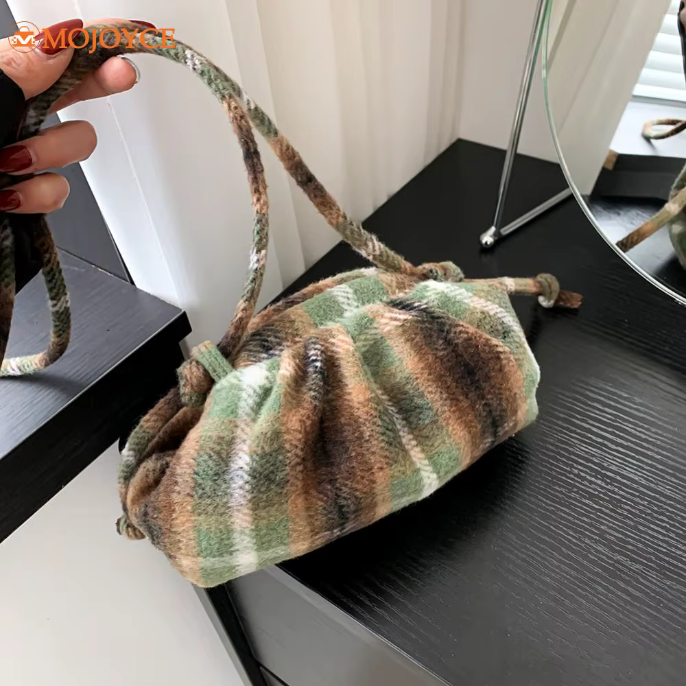 Autumn&Winter Ruched Dumpling Bag Plaid Cloud Clutch Purse High Quality Small Crossbody Bags Vintage Women Chic Hobo Bag Satchel
