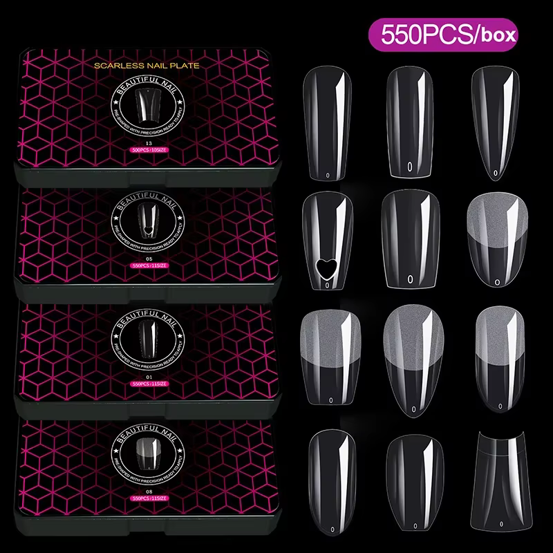 Born Beauty Nails 550pcs/box Oval Stiletto Almond Square Heart Coffin French False Fake Soak Off Gel Nail Tips American Capsule