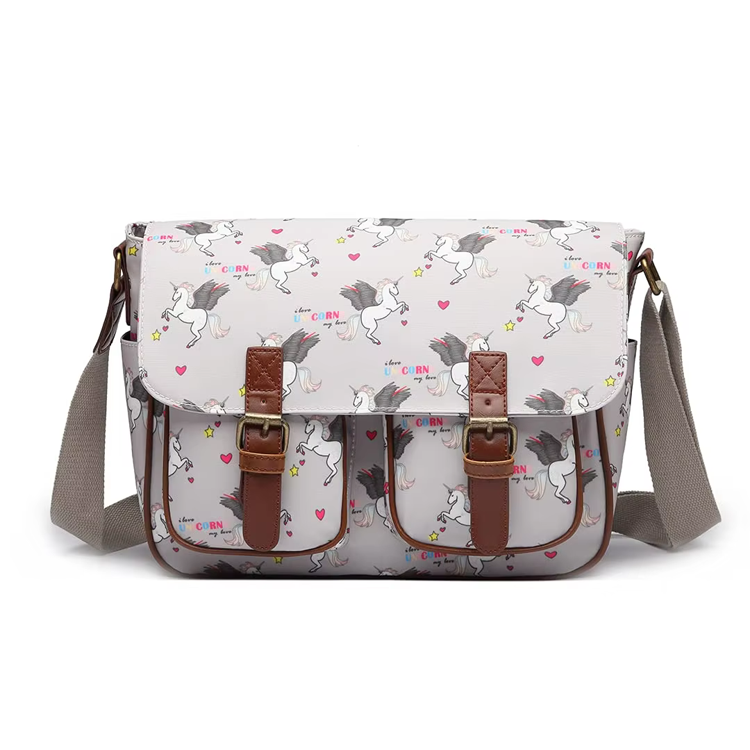 Miss Lulu Grey Unicorns Satchel: Matte Oilcloth Waterproof Women's Shoulder Bag for Shopping and Working
