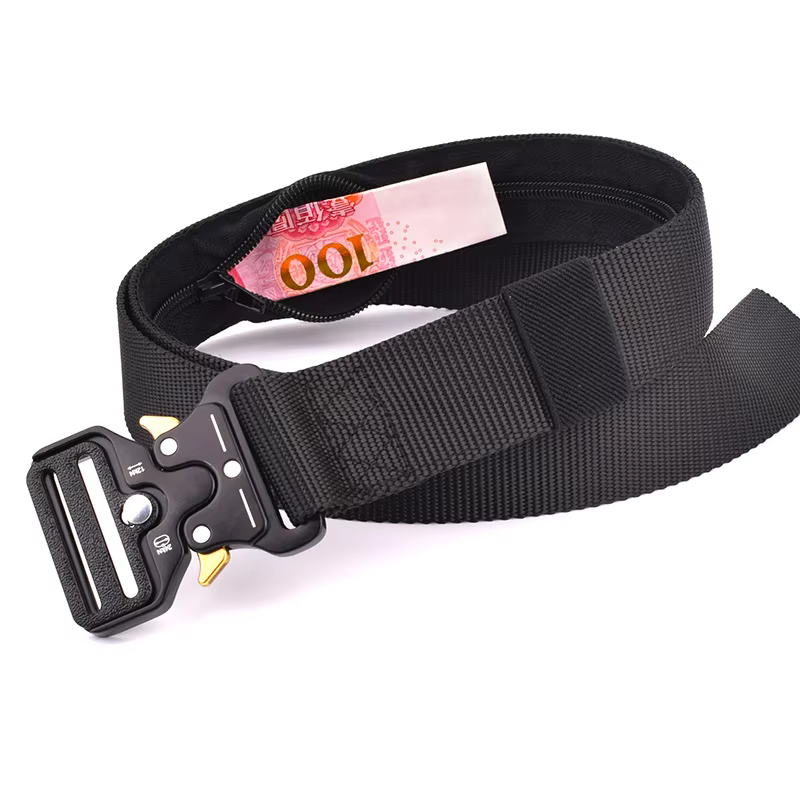 Men Tactical Hidden Cash Belt 130cm Outdoor Travel Money Anti Theft Wallet Hiding Belt Nylon Strap Waist Pack Alloy Buckle