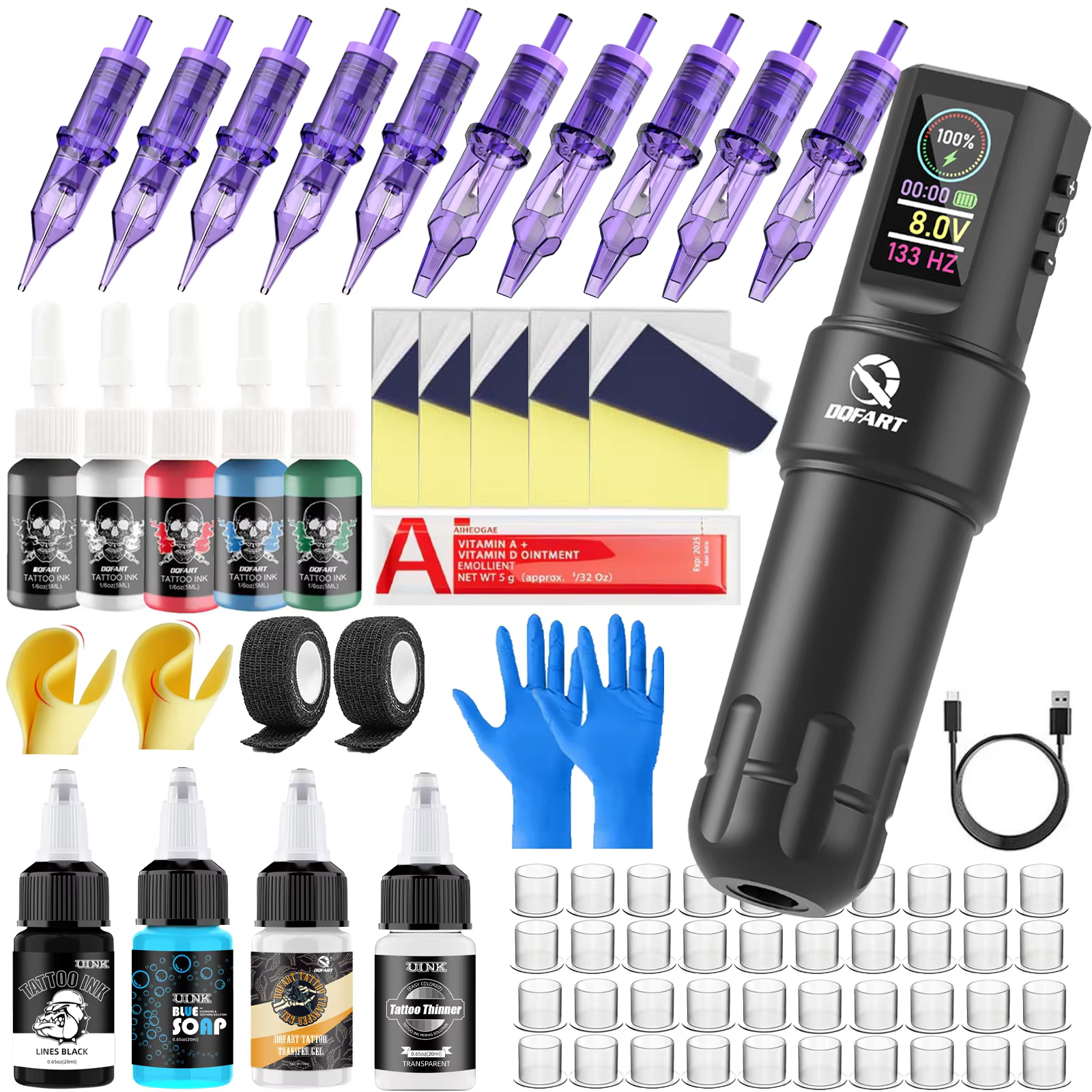 DQFART professional tattoo machine kit, 1500mah, wireless, rotary machine, tattoo, brand new