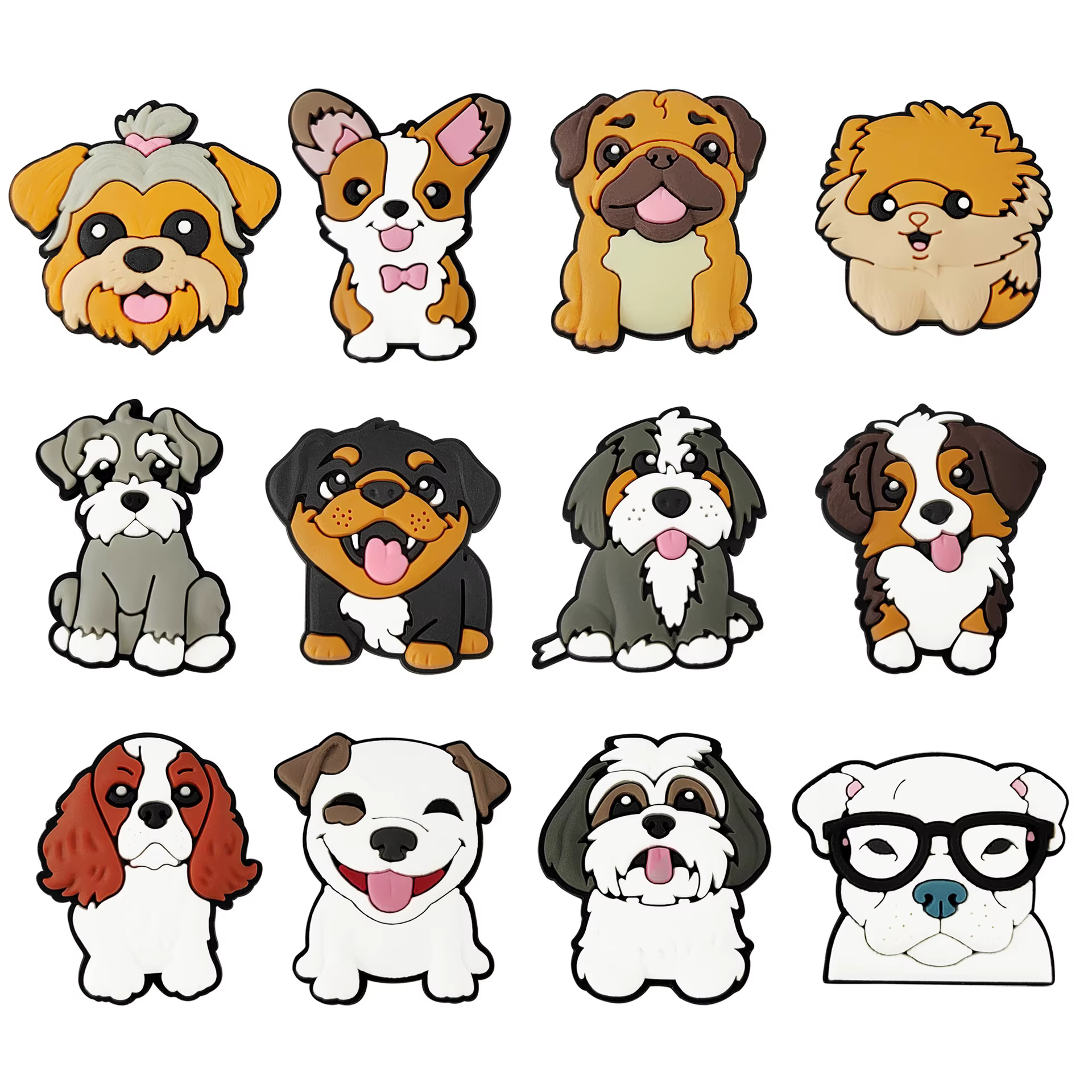 1-12pcs Cute Dog Animal PVC Shoe Charms for Croc Accessories Bubble Slide Sandals Shoe Buckle Decoration Fits Boys Girls Gifts