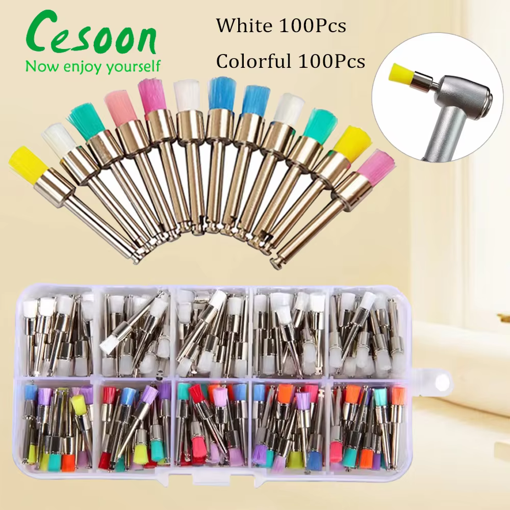 200pcs Dental Nylon Polishing Brushes Prophy Brush Disposable Materials Colour White RA Shank 2.35mm Dentistry Polisher