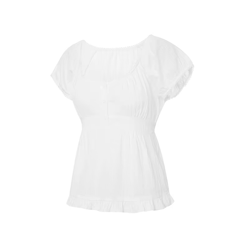 Women s Sleeveless Blouse with Ruffled V-neckline and Floral Print Detailing for Summer Casual Wear