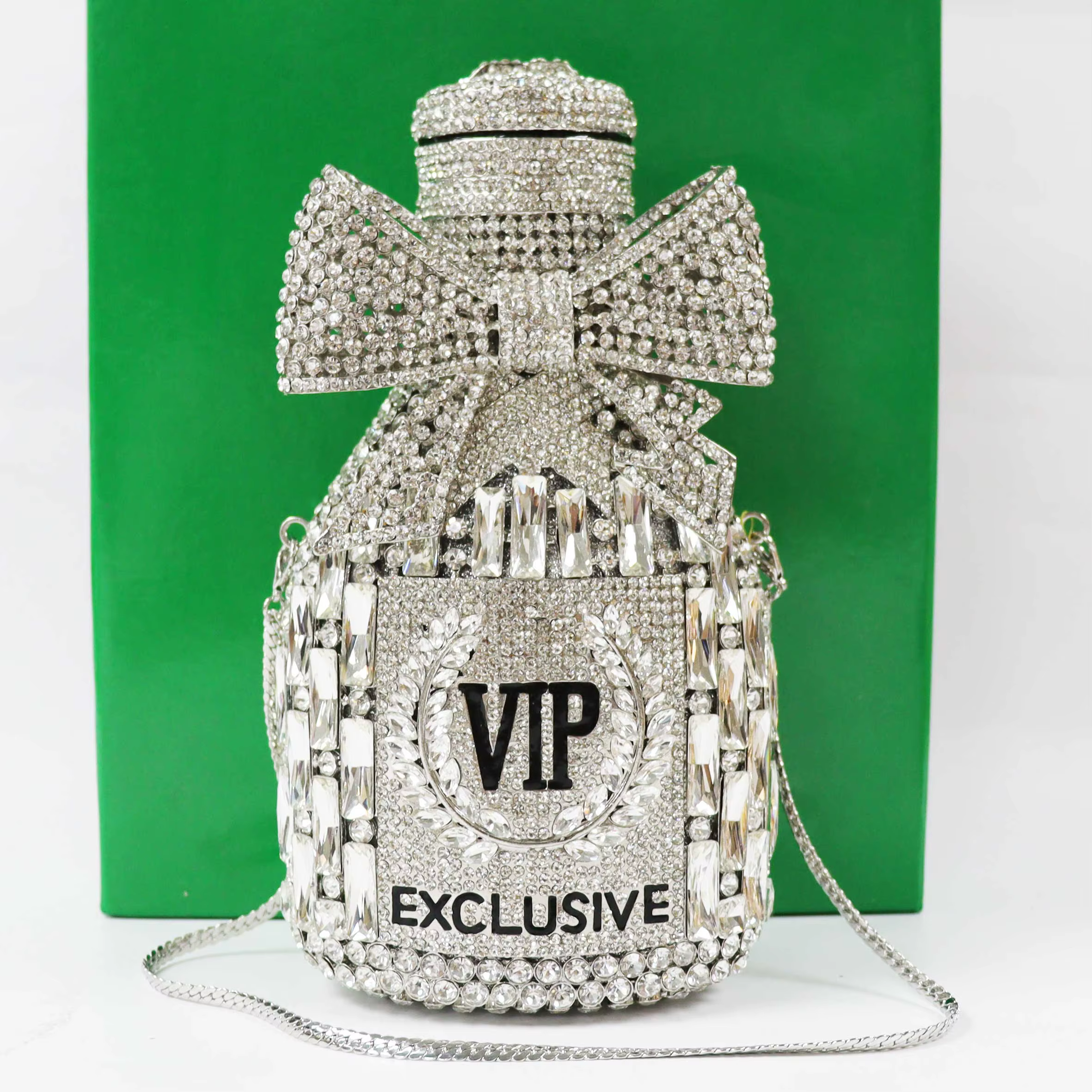 KHNmeet Champagne Bottle Crystal Evening Bags Silver Rhinestone Clutch Purses Chinese VIP Bow Luxury Handbags sm260