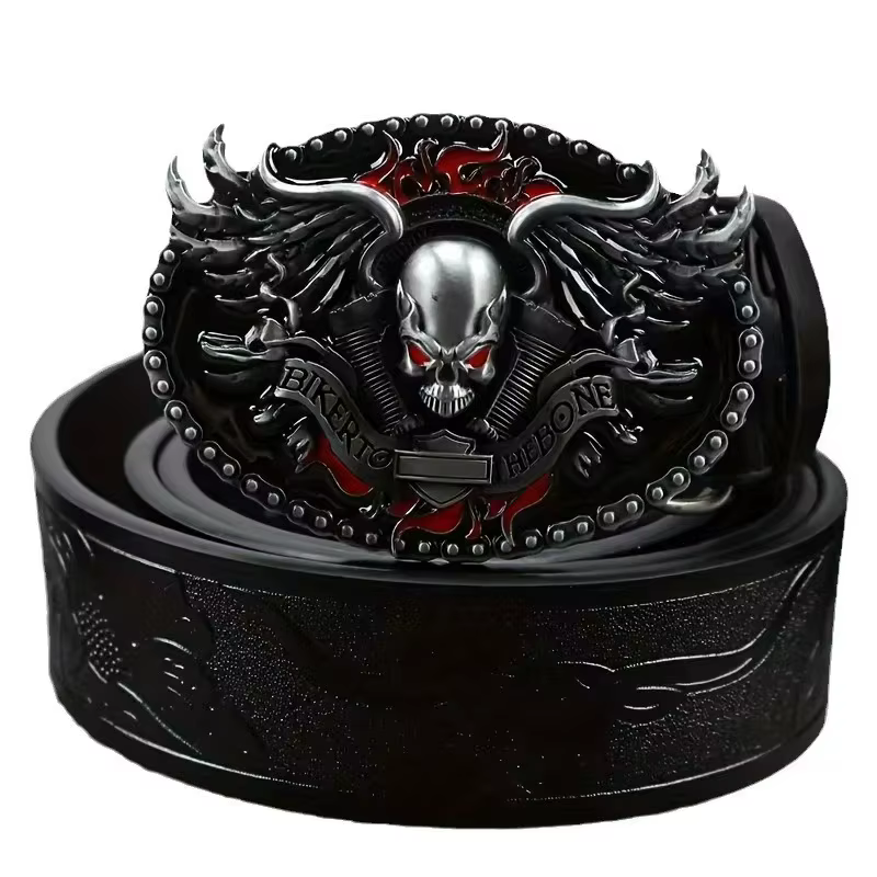 1 piece of retro relief alloy buckle belt with embossed trendy punk style PU leather belt for both men and women
