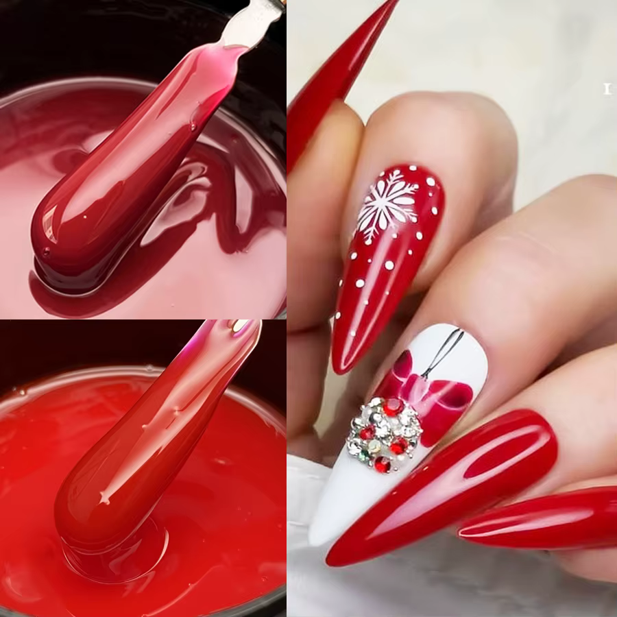 Jillnails 100g Christmas Red Burgundy Builder Nail Gel LED UV Strong Perfect for Nail Extensions, Sculpting Overlays