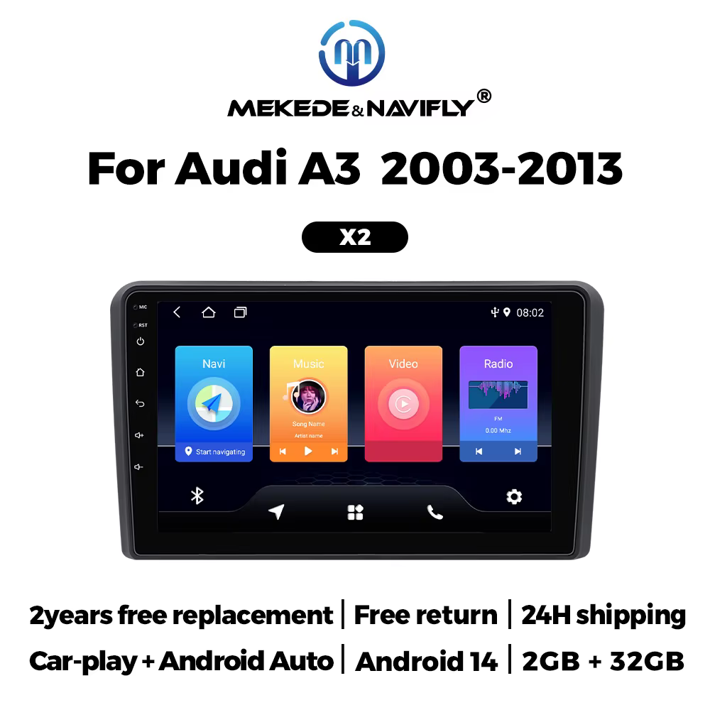 Navifly&MEKEDE Android 14 Car FM Radio Autoradio For Audi A3 8P 2003 - 2013 Wireless Carplay IPS Screen Android Auto Stereo GPS