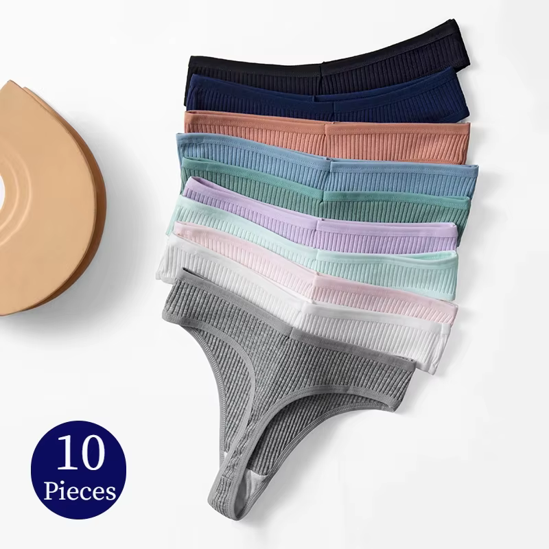 10PCS/Set Women's Panties Cotton Striped Underwear Sexy Sports Thongs Lingerie Comfortable Soft  Hot G-Strings
