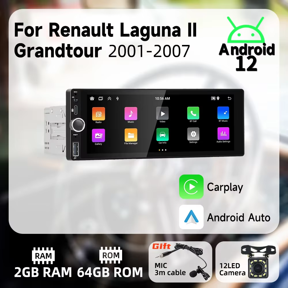 Carplay Android Auto 1 Din Radio Android for Renault Laguna II Grandtour 2001-2007 6.86" Screen Car Multimedia Stereo Head Unit