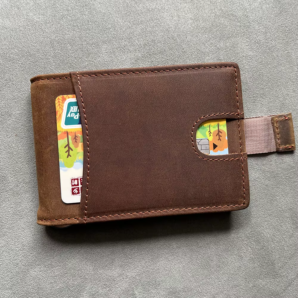 Personalized engraved Genuine Leather Money Clip Wallet EU USA Euros Personalized Gifts Money Holder with Front Pocket