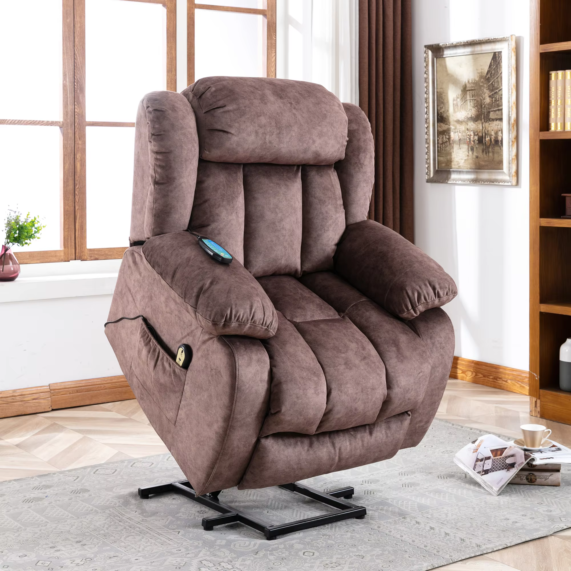 VSOGA TV armchair electric stand-up aid, reclining TV armchair, relax armchair, electric massage chair, massage function, heat function, massage armchair with remote control