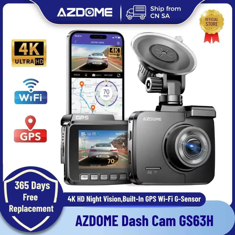 AZDOME Dash Cam GS63H 4K HD Dash Car Camera 2.4" Screen Night Vision WDR Car DVR Built-In GPS Wi-Fi G-Sensor Motion Detection