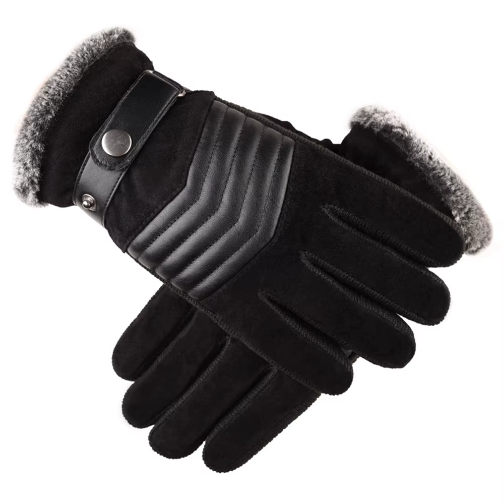 1Pair Fashionable Velvet Leather Gloves For Men Cold Resistant and Warm Gloves, Riding Windproof Gloves, Touch Screen