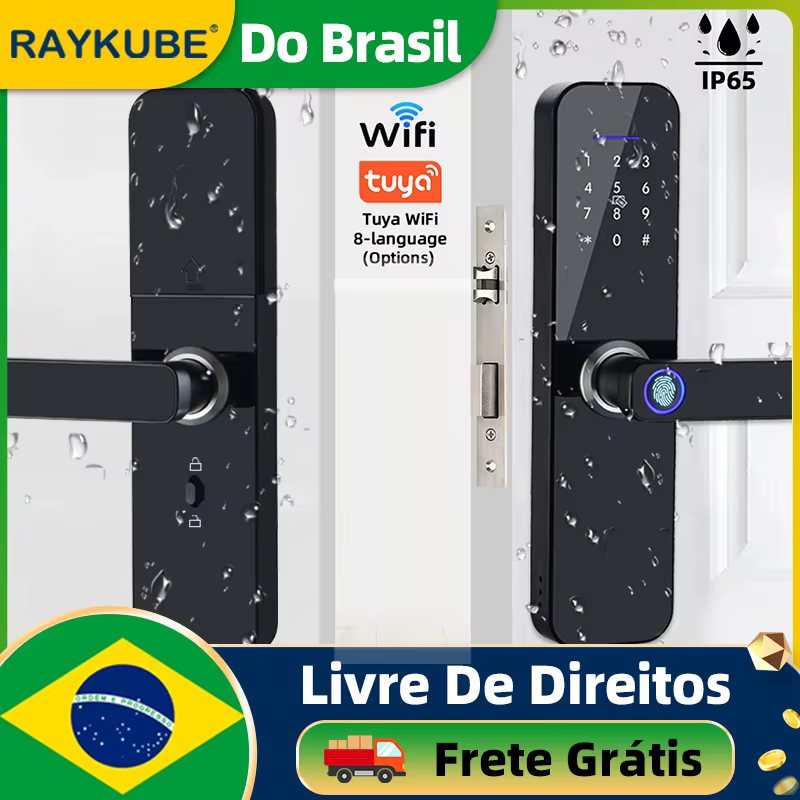 Do Brasil RAYKUBE F005 IP65 Waterproof Tuya Wifi Electronic Smart Door Lock With Fingerprint/Card/Password/APP Unlock